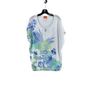 Hearts of Palm Woman Plus Women's Floral Print Beaded Keyhole Shirt Top Size 1X